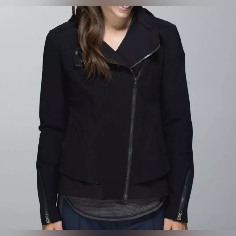 Lululemon Women Sz M Move Jacket Athletic Black Zip Sleeve Removable Hood Ap
